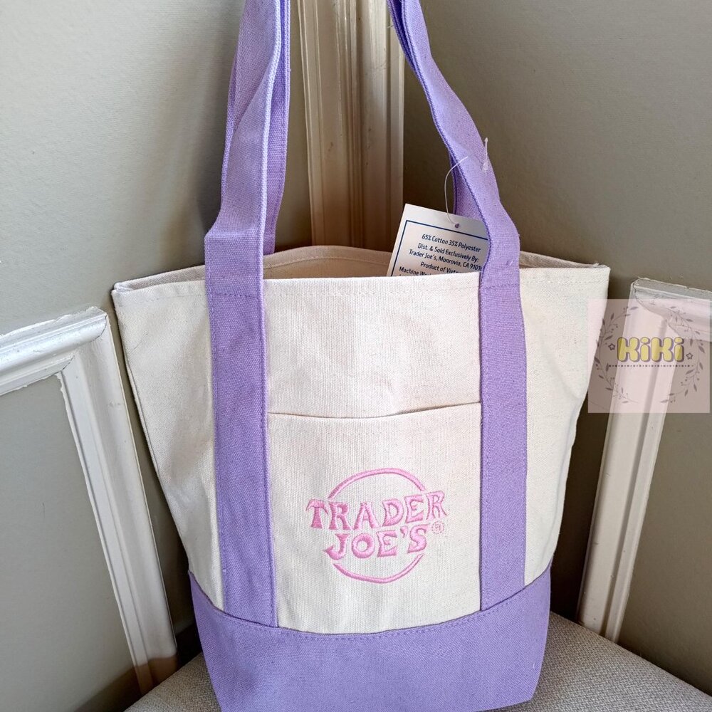 Trader Joe's Mini Pastel Canvas Tote Bags set of 4 limited edition - Picture 9 of 13